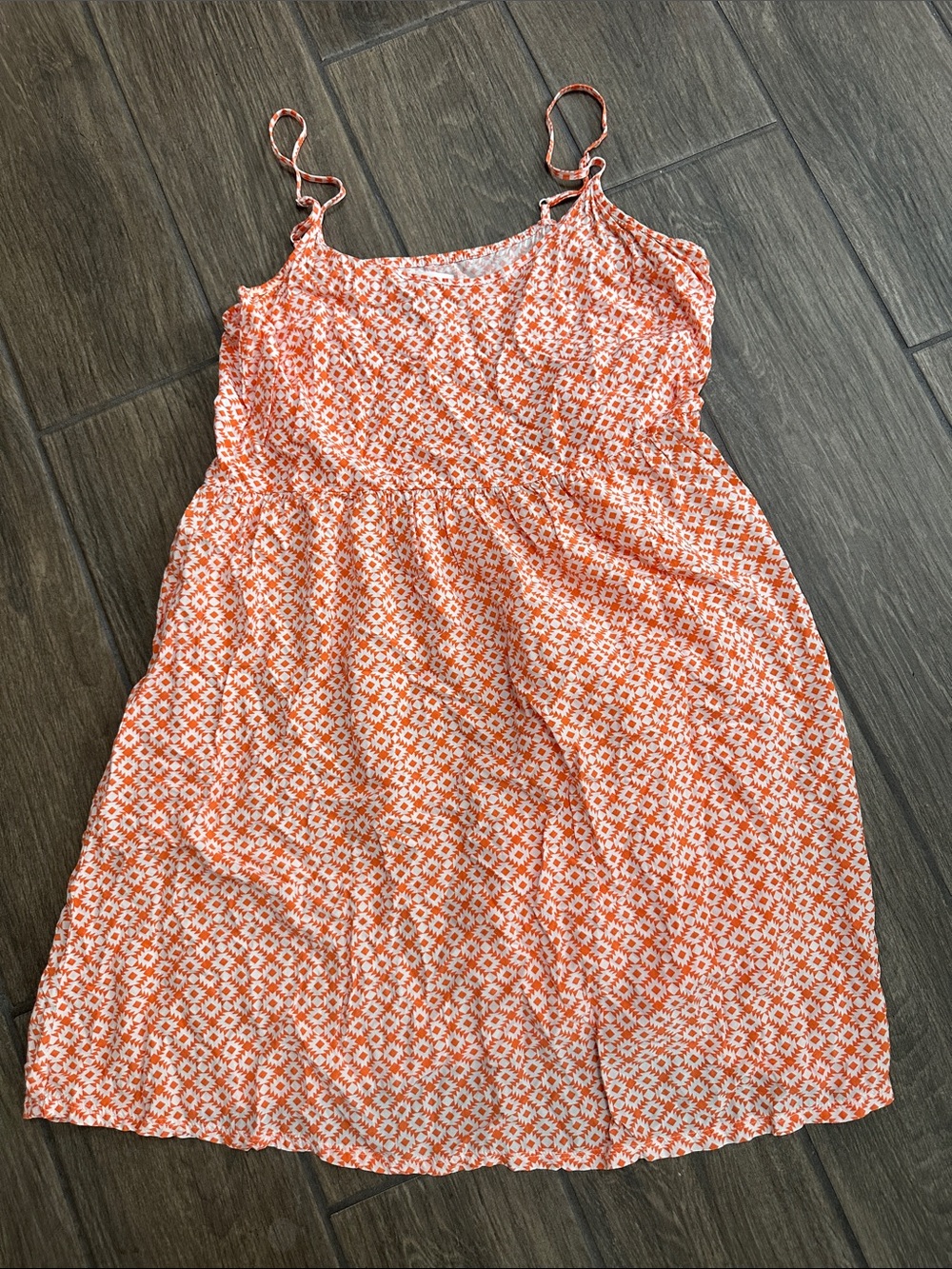 Old Navy Orange and White Printed Sundress with Adjustable Straps. Size Medium